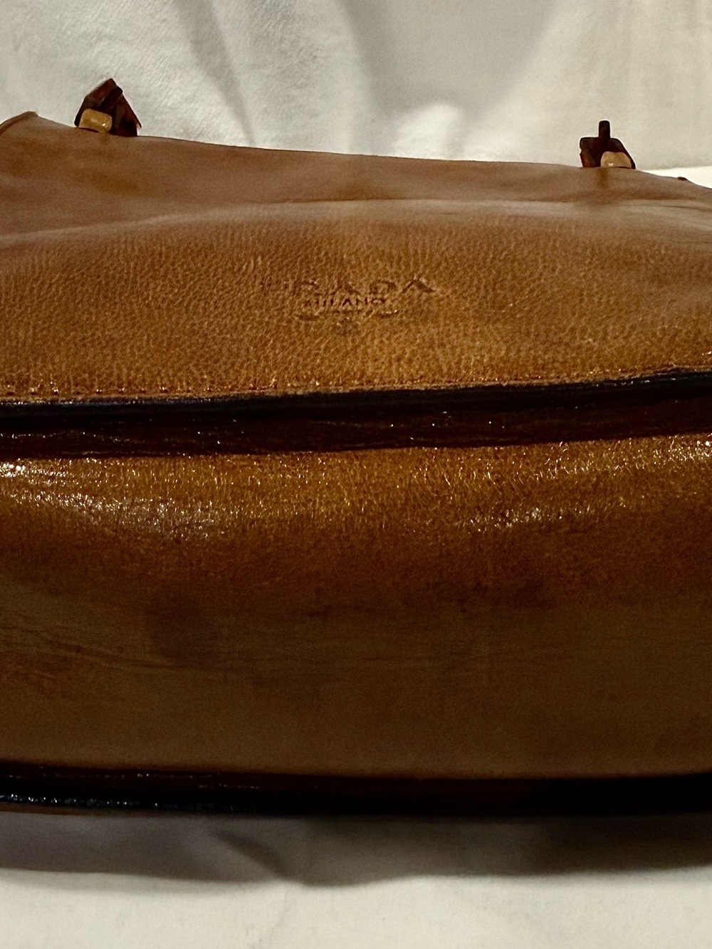 Y2K Prada Brown Leather Tote Or ShyBag with Tortoiseshell Chain Straps - Picture 11 of 11